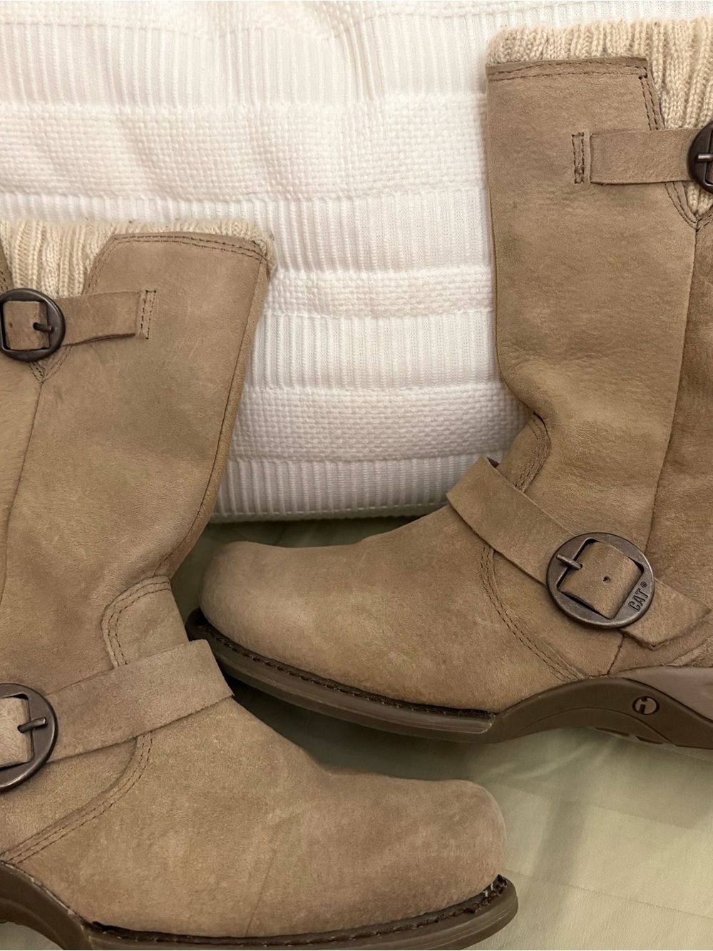 Women's CAT Suede Mid-Calf Buckle Boots